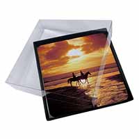 4x Sunset Horse Riding Picture Table Coasters Set in Gift Box