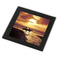 Sunset Horse Riding Black Rim High Quality Glass Coaster