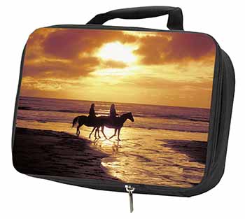 Sunset Horse Riding Black Insulated School Lunch Box/Picnic Bag