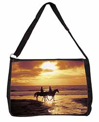 Sunset Horse Riding Large Black Laptop Shoulder Bag School/College