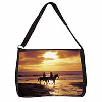 Sunset Horse Riding Large Black Laptop Shoulder Bag School/College