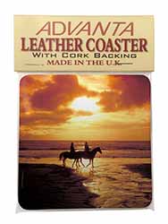 Sunset Horse Riding Single Leather Photo Coaster