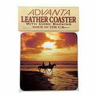Sunset Horse Riding Single Leather Photo Coaster