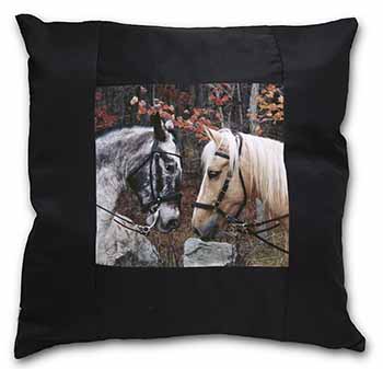 Horses in Love Animal Black Satin Feel Scatter Cushion