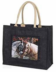Horses in Love Animal Large Black Jute Shopping Bag