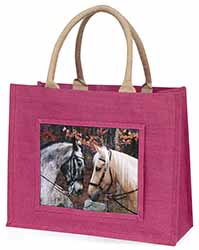 Horses in Love Animal Large Pink Jute Shopping Bag