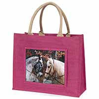 Horses in Love Animal Large Pink Jute Shopping Bag
