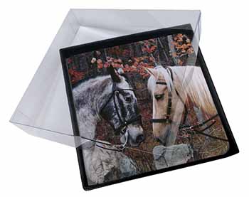 4x Horses in Love Animal Picture Table Coasters Set in Gift Box