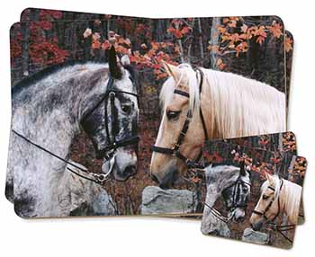 Horses in Love Animal Twin 2x Placemats and 2x Coasters Set in Gift Box
