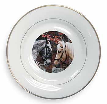 Horses in Love Animal Gold Rim Plate Printed Full Colour in Gift Box