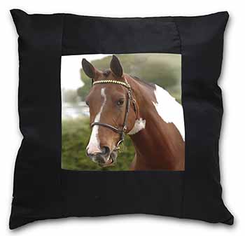 Beautiful Chestnut Horse Black Satin Feel Scatter Cushion
