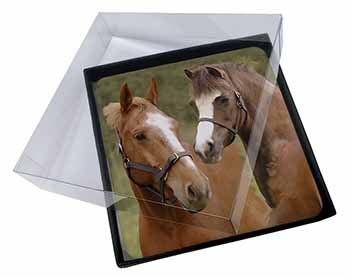 4x Horse Montage Picture Table Coasters Set in Gift Box