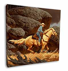 Horse Riding Cowboy Square Canvas 12"x12" Wall Art Picture Print