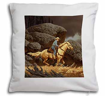 Horse Riding Cowboy Soft White Velvet Feel Scatter Cushion