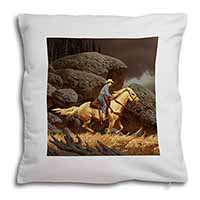 Horse Riding Cowboy Soft White Velvet Feel Scatter Cushion