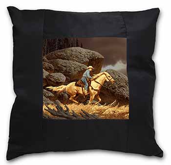 Horse Riding Cowboy Black Satin Feel Scatter Cushion