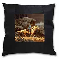 Horse Riding Cowboy Black Satin Feel Scatter Cushion