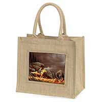 Horse Riding Cowboy Natural/Beige Jute Large Shopping Bag