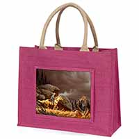 Horse Riding Cowboy Large Pink Jute Shopping Bag