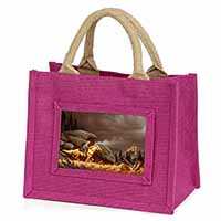 Horse Riding Cowboy Little Girls Small Pink Jute Shopping Bag