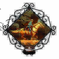Horse Riding Cowboy Wrought Iron Wall Art Candle Holder