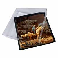 4x Horse Riding Cowboy Picture Table Coasters Set in Gift Box