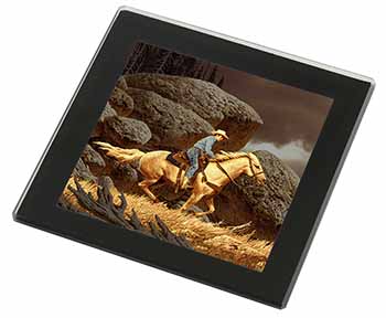 Horse Riding Cowboy Black Rim High Quality Glass Coaster