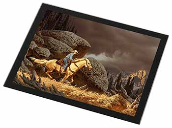 Horse Riding Cowboy Black Rim High Quality Glass Placemat