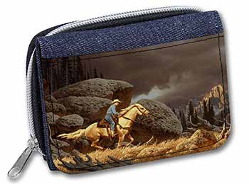 Horse Riding Cowboy Unisex Denim Purse Wallet