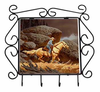 Horse Riding Cowboy Wrought Iron Key Holder Hooks