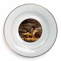 Horse Riding Cowboy Gold Rim Plate Printed Full Colour in Gift Box
