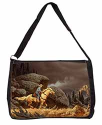 Horse Riding Cowboy Large Black Laptop Shoulder Bag School/College