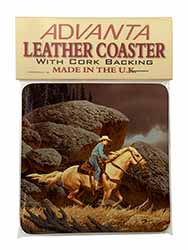 Horse Riding Cowboy Single Leather Photo Coaster