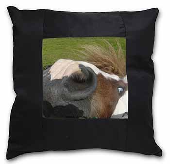 Cheeky Shetland Pony Black Satin Feel Scatter Cushion