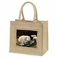 Albino Hedgehog Wildlife Natural/Beige Jute Large Shopping Bag