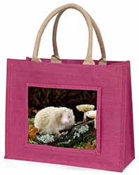 Albino Hedgehog Wildlife Large Pink Jute Shopping Bag
