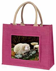Albino Hedgehog Wildlife Large Pink Jute Shopping Bag