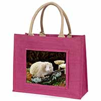 Albino Hedgehog Wildlife Large Pink Jute Shopping Bag