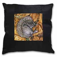 Sleeping Baby Hedgehog Black Satin Feel Scatter Cushion