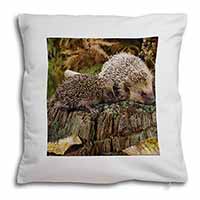 Mother and Baby Hedgehog Soft White Velvet Feel Scatter Cushion