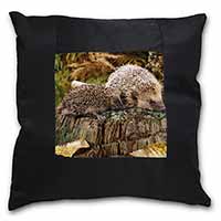 Mother and Baby Hedgehog Black Satin Feel Scatter Cushion
