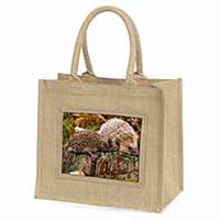 Mother and Baby Hedgehog Natural/Beige Jute Large Shopping Bag