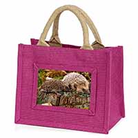 Mother and Baby Hedgehog Little Girls Small Pink Jute Shopping Bag
