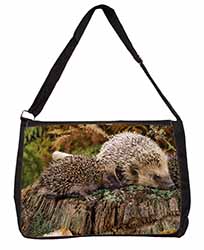 Mother and Baby Hedgehog Large Black Laptop Shoulder Bag School/College