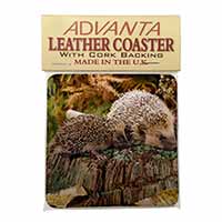 Mother and Baby Hedgehog Single Leather Photo Coaster