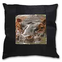 Hippopotamus, Hippo Black Satin Feel Scatter Cushion