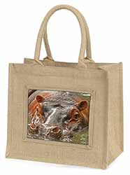 Hippopotamus, Hippo Natural/Beige Jute Large Shopping Bag