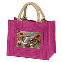 Hippopotamus, Hippo Little Girls Small Pink Jute Shopping Bag