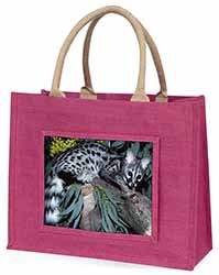 Wild Genet Cat Wildlife Print Large Pink Shopping Bag Christmas Present Idea