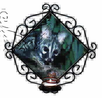 Wild Genet Cat Wildlife Print Wrought Iron T-light Candle Holder Gift